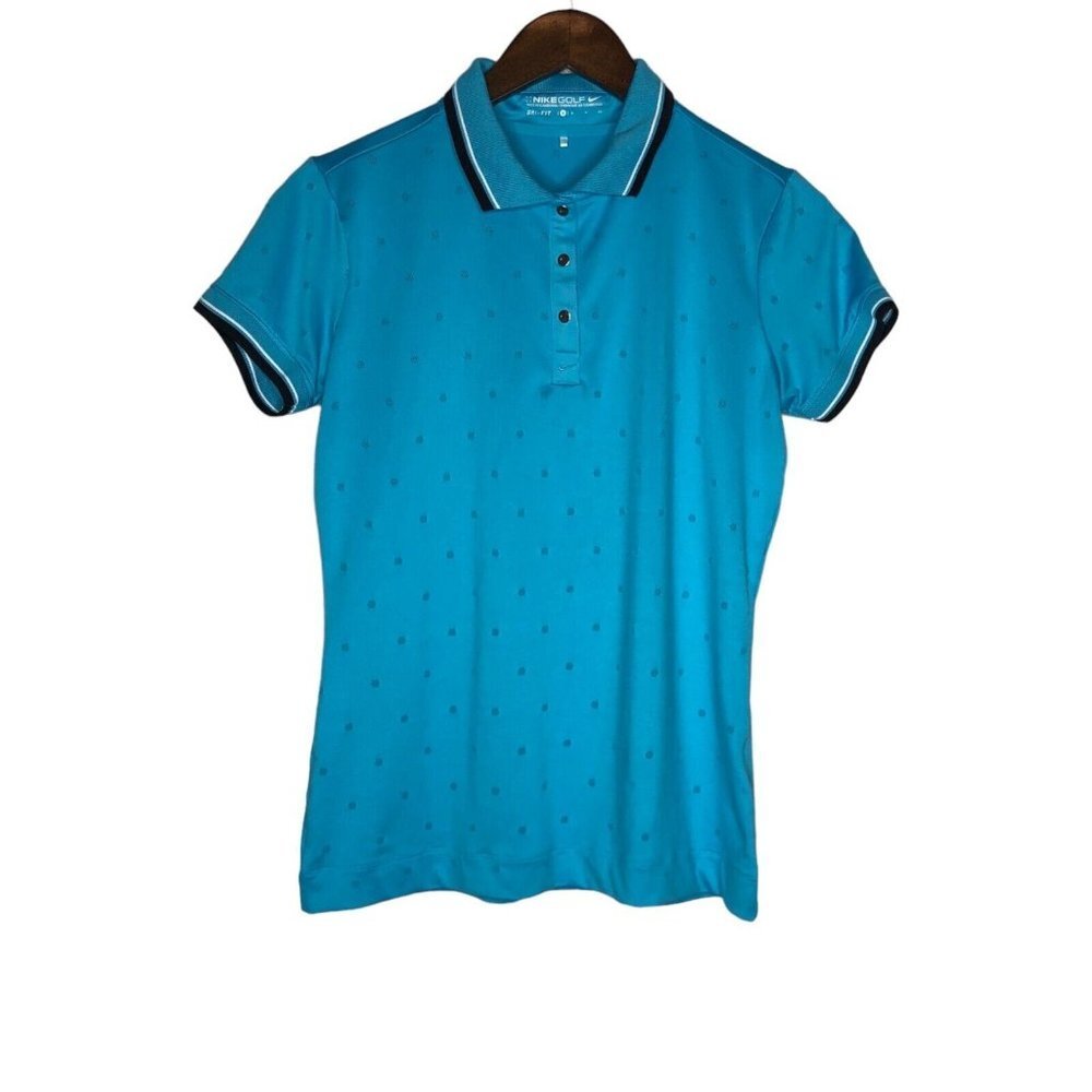 Nike Golf Dri-Fit Blue Polka Dot Snap Button Polo Size‎ Small